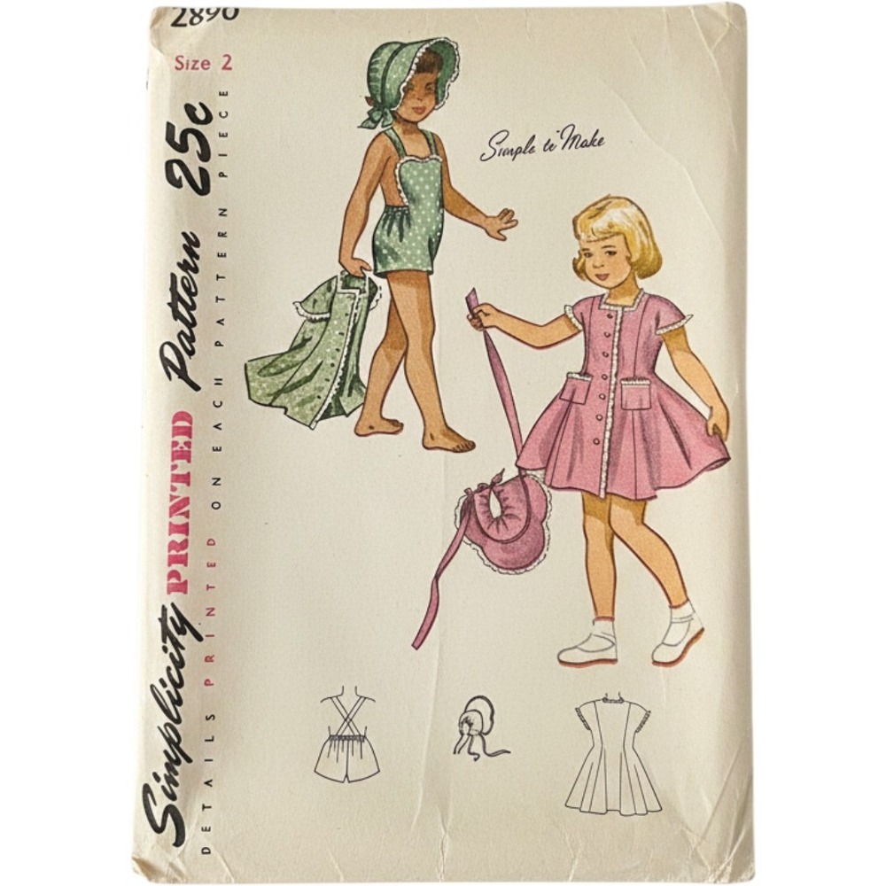 Simplicity Sewing Pattern Child 2 Multi 1950s Dress Playsuit Bonnet 2890 Uncut